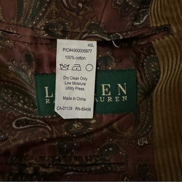Lauren Ralph Lauren Mens Corduroy Blazer Jacket in Camel Brown - Picture 7 of 7